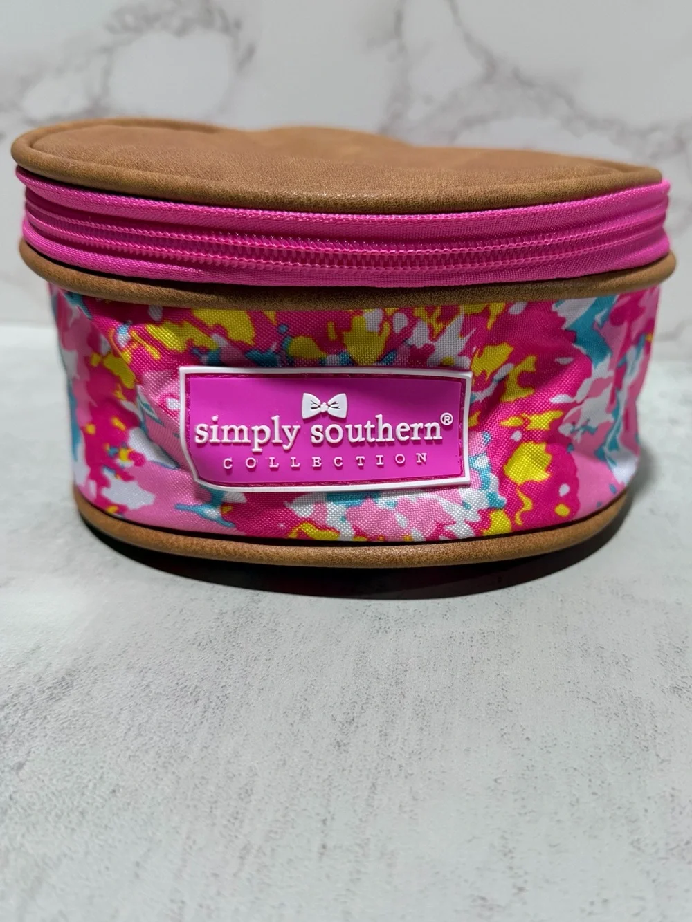 Simply Southern Pink Floral Cosmetic Pouch with Multicolor Accents